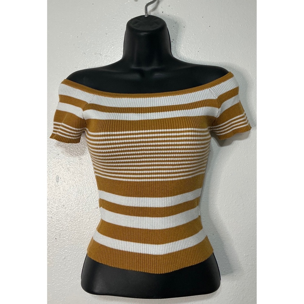 Charlotte Russe Ribbed Bodycon Crop Top Yellow Striped Size S Festival Casual